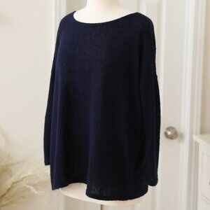 PIKO Navy Blue Mohair Pullover Loose Fit Round Scoop Neck Sweater